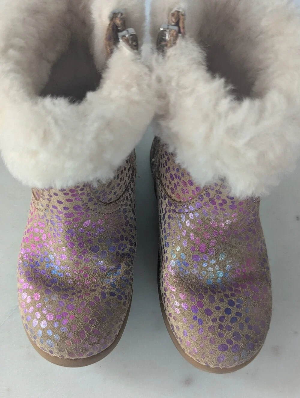 UGG Girls Jorie II Metallic Rainbow Dots Zipper Detail Winter Boots